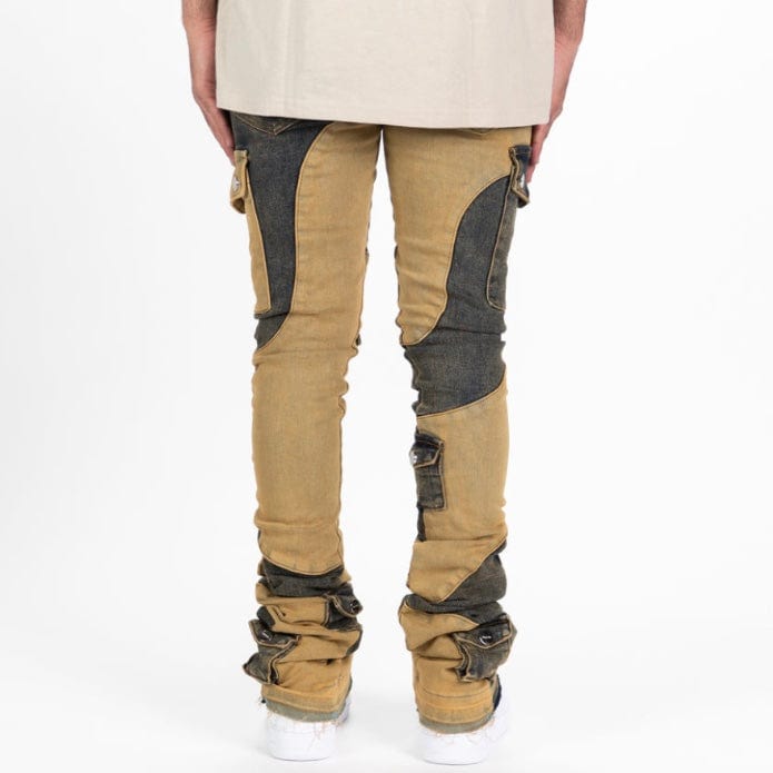Pheelings My Pleasure Cargo Flare Stack Denim (Sand/Medium Blue)