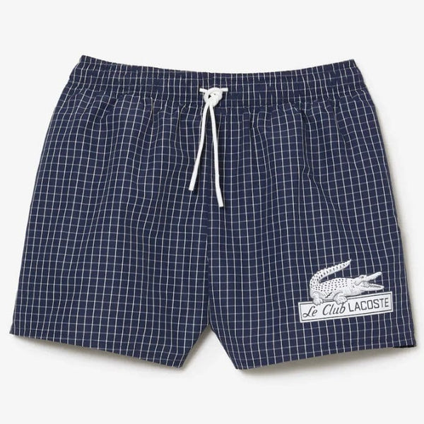 Lacoste Recycled Polyester Checked Swim Trunks (Navy Blue/White) MH5634-51
