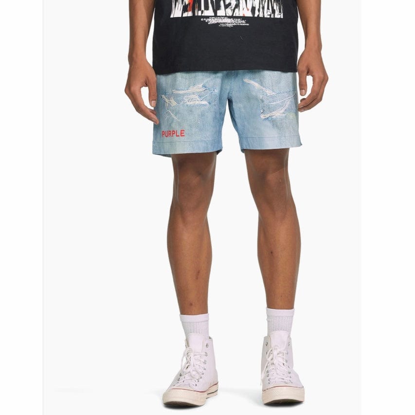 Purple Brand Distressed Denim All Round Short (Light Indigo)