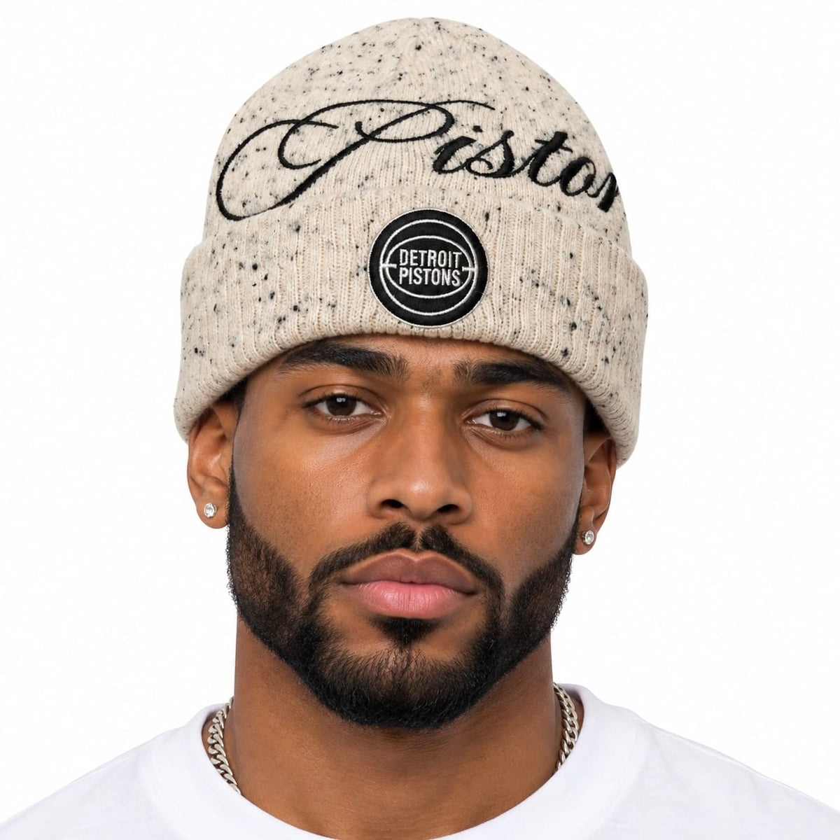 Mitchell & Ness Pistons Hardwood Classics Cuffed Beanie (Cookies & Cream)