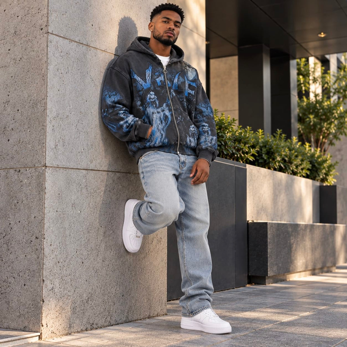 Vale Forever Casper Zip Up Hoodie (Black/Blue)