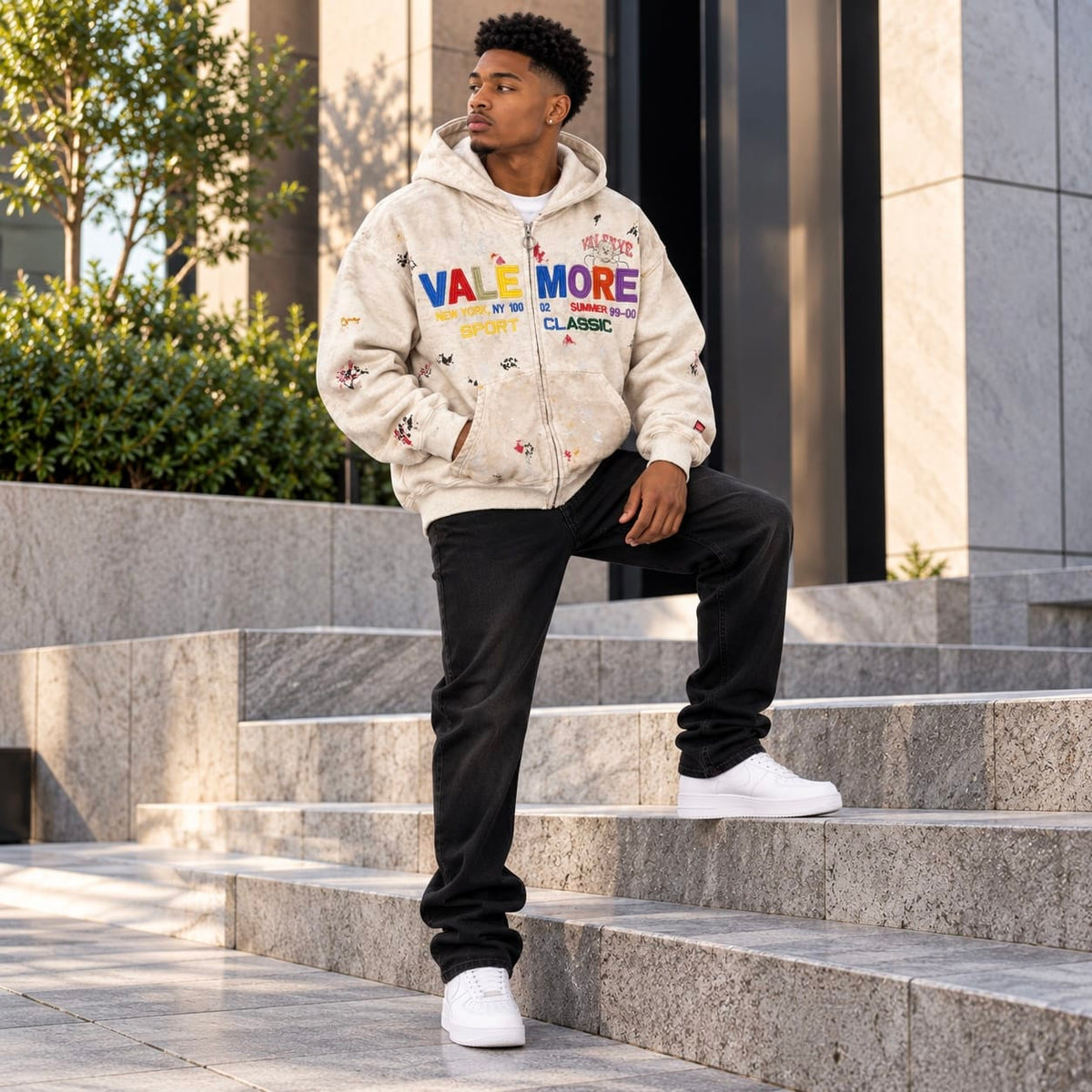Vale Forever Sunday Zip Up Hoodie (Beige/Multi)