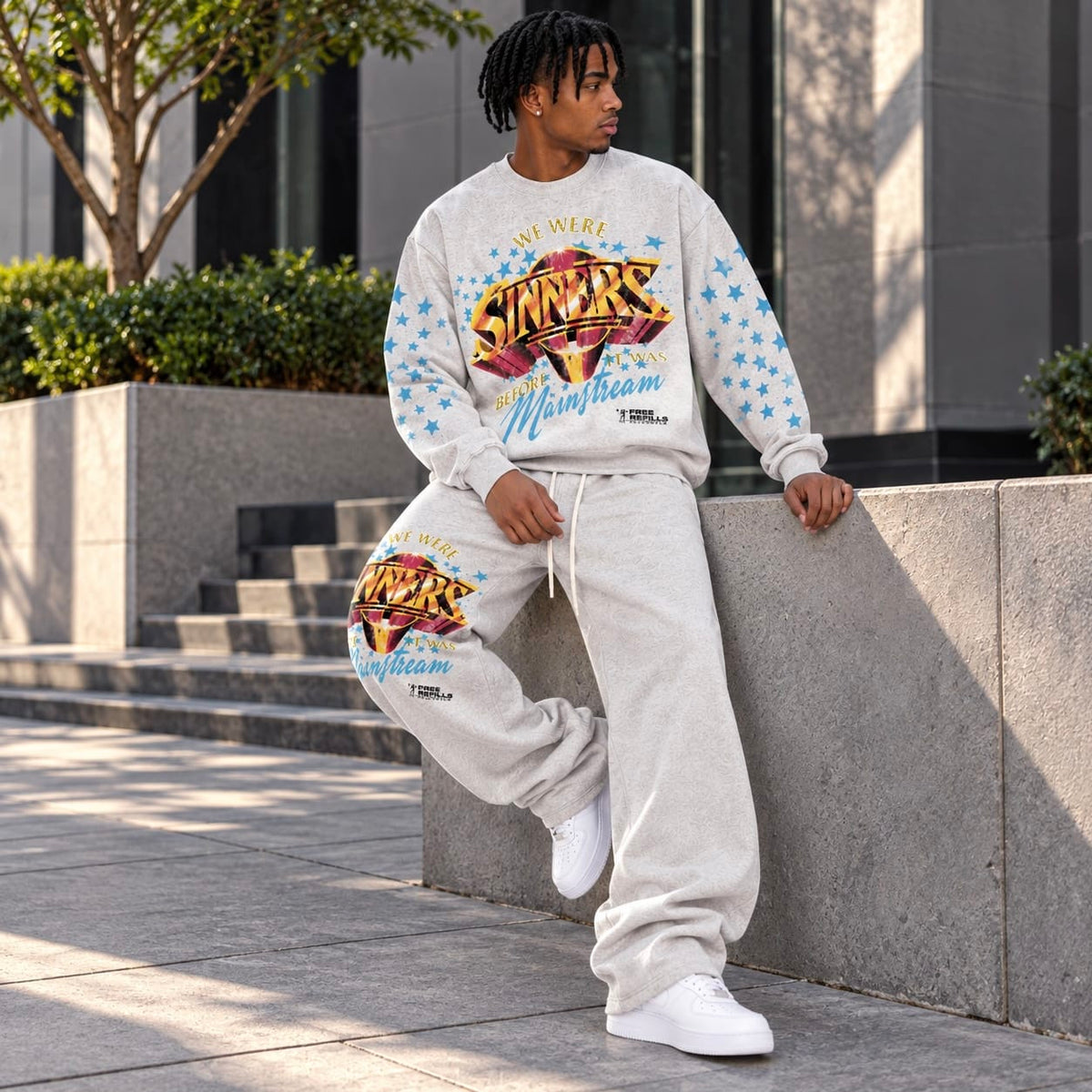 Free Refills Sinners Crewneck & Flare Sweatpants Set (Heather)