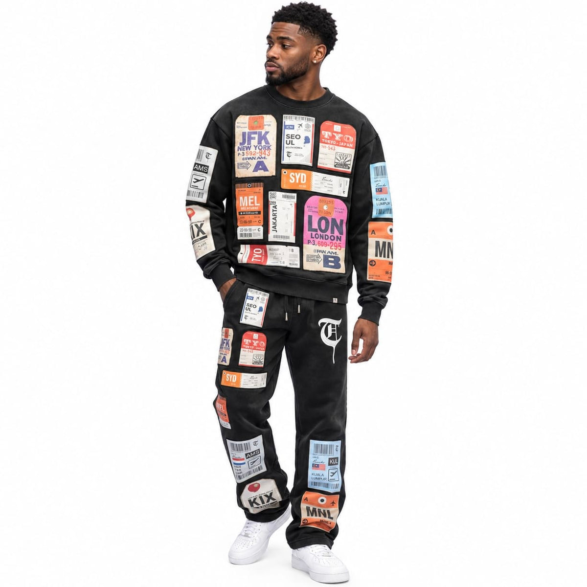 Trnchs Airmail Long Sleeve Crewneck & Pants Set (Black)