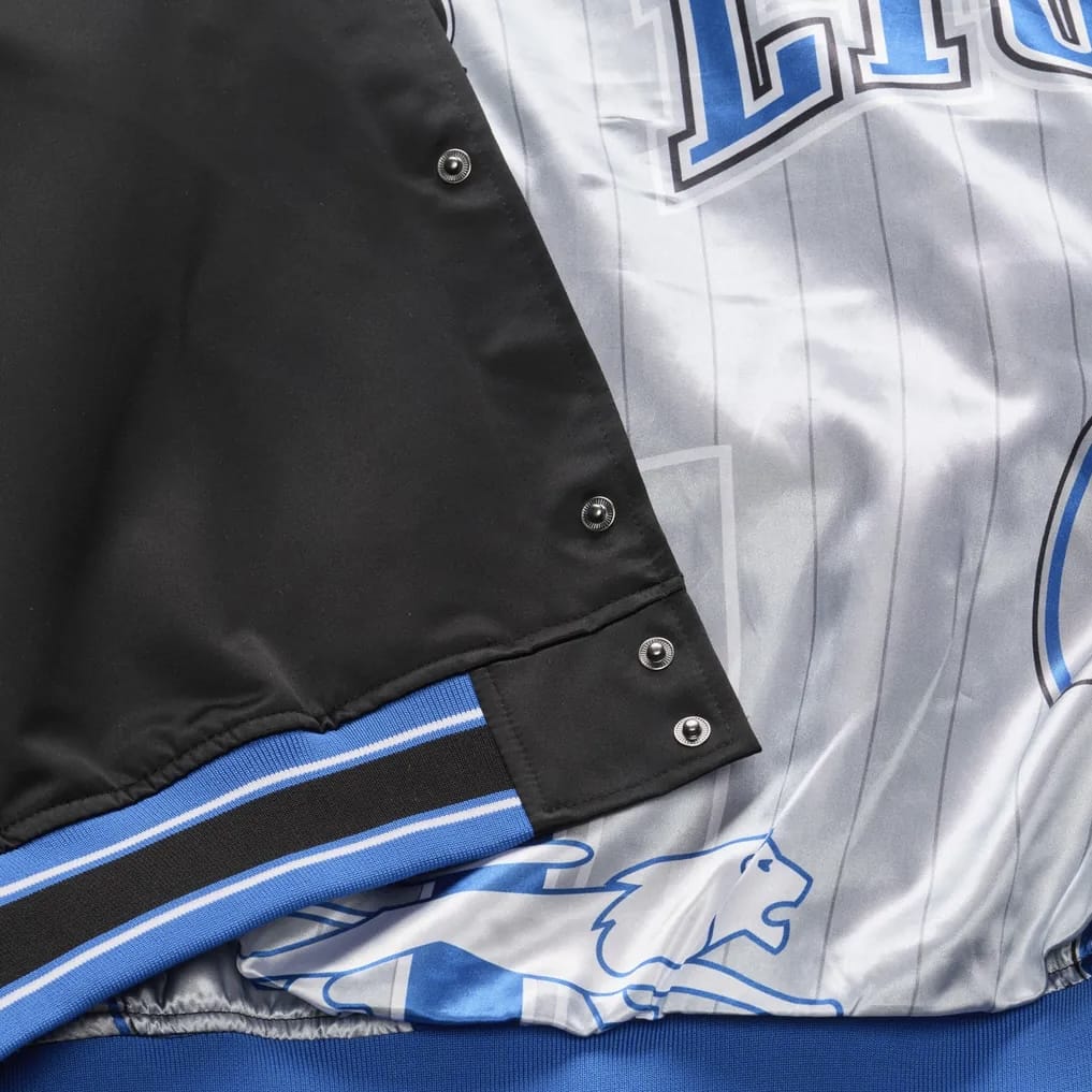 Mitchell & Ness NFL D. Lions Too Maxxed Rally Satin Full-Snap Jacket (Black)