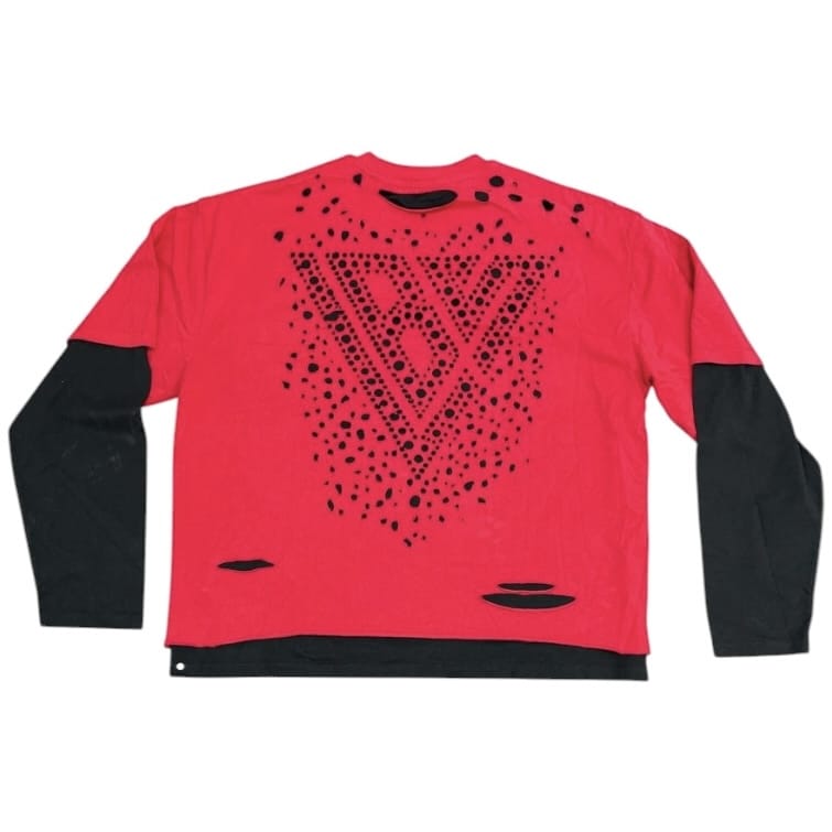 Valabasas Distressed Layered Long Sleeve Tee (Red) VLBS-VCR1-1016