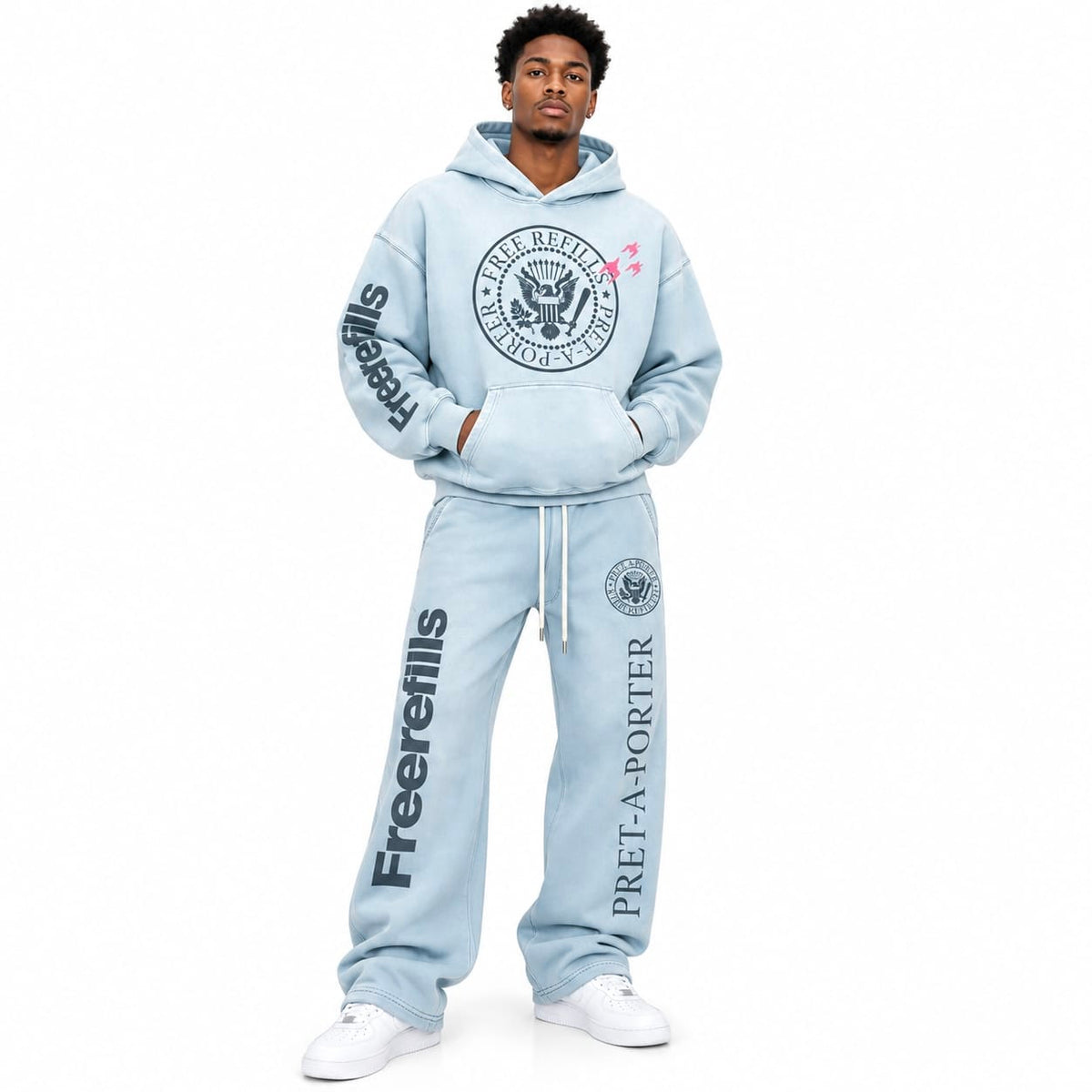 Free Refills Pret A Porter Hoodie & Flare Sweatpants Set (Light Blue)