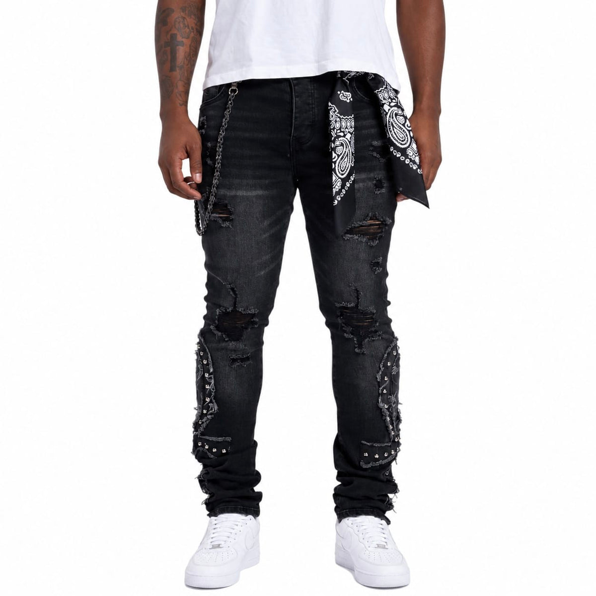 Midnight Black Ankh Denim (Black Bandana) MB-017