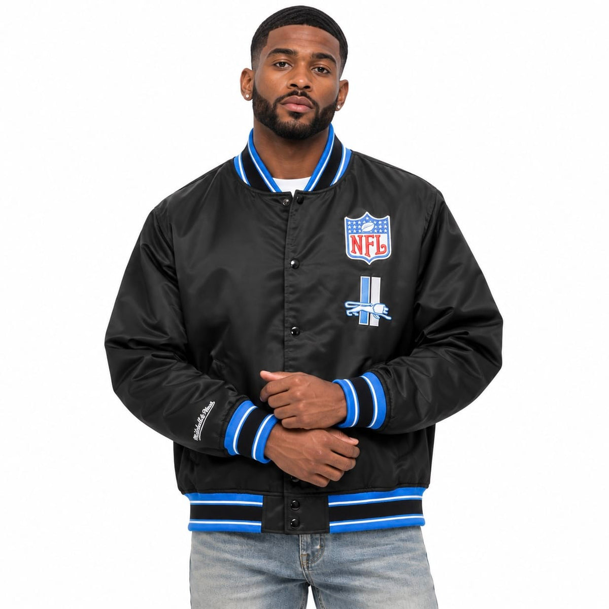 Mitchell & Ness NFL D. Lions Too Maxxed Rally Satin Full-Snap Jacket (Black)