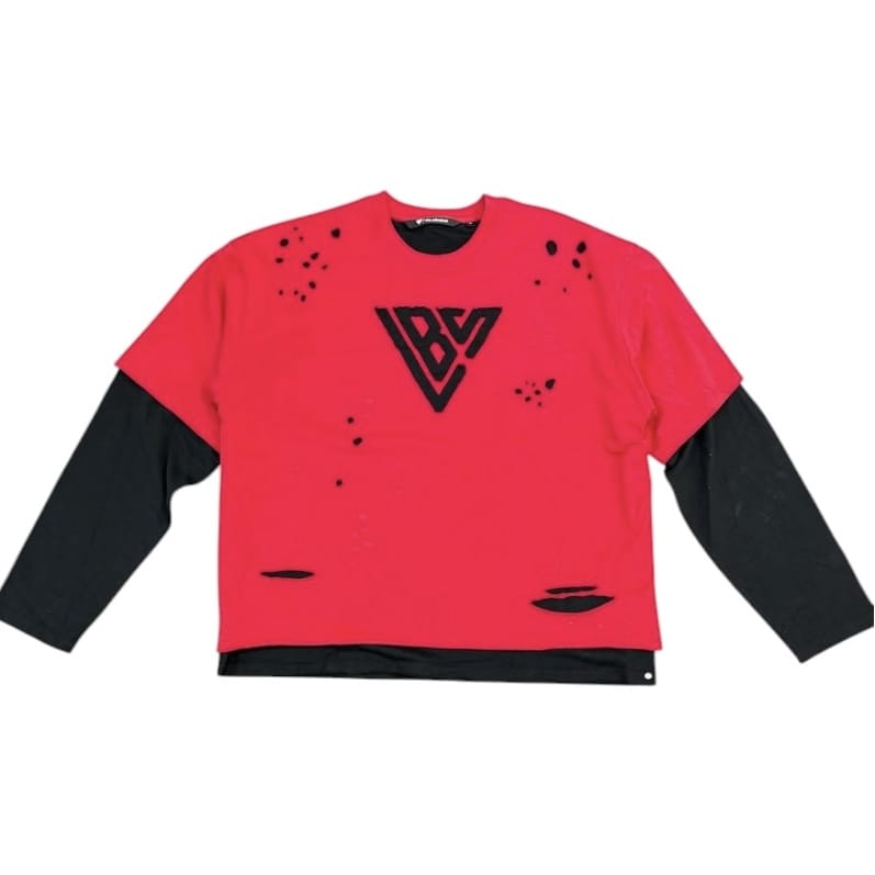 Valabasas Distressed Layered Long Sleeve Tee (Red) VLBS-VCR1-1016