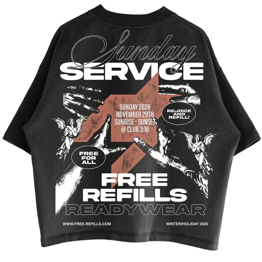 Free Refills Sunday Service Tee (Black) FR-HOLIDAY26-002
