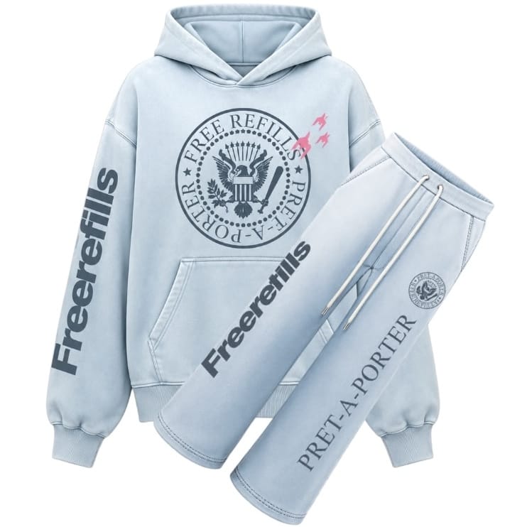 Free Refills Pret A Porter Hoodie & Flare Sweatpants Set (Light Blue)