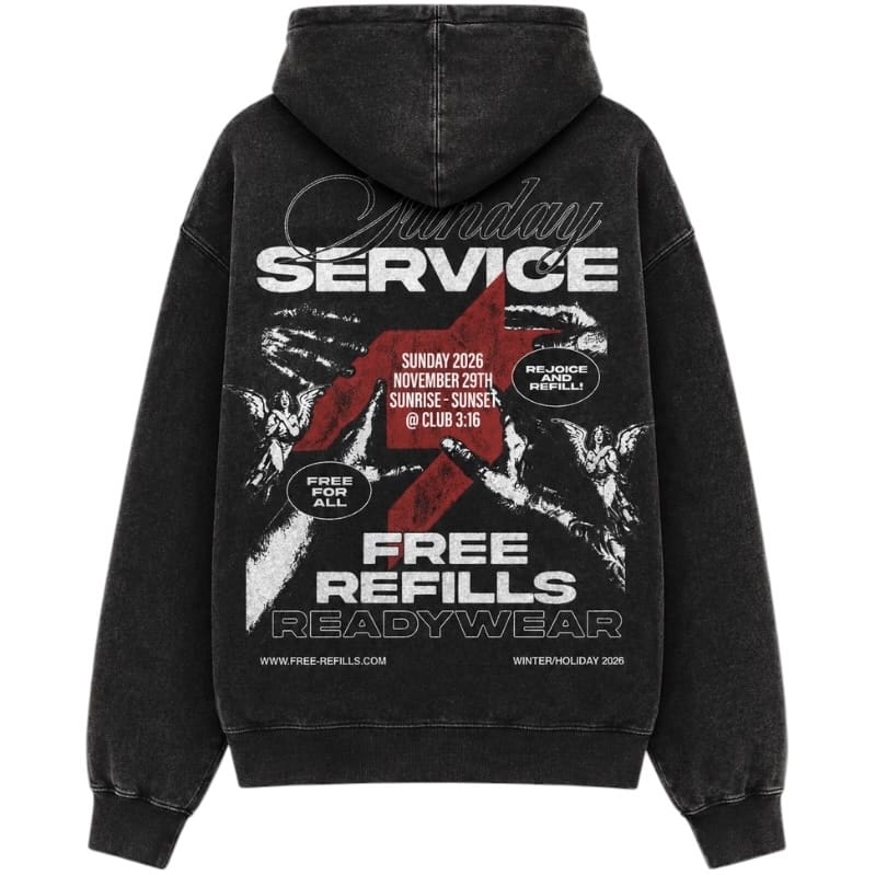 Free Refills Sunday Service Zip Up Hoodie (Black) FR-HOLIDAY26-004