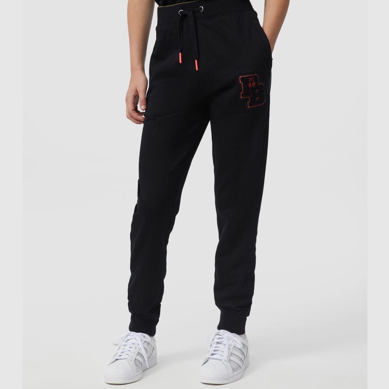 Psycho Bunny Patchin Chenille Bunny Logo Sweatpants (Black) B6P850U1FT