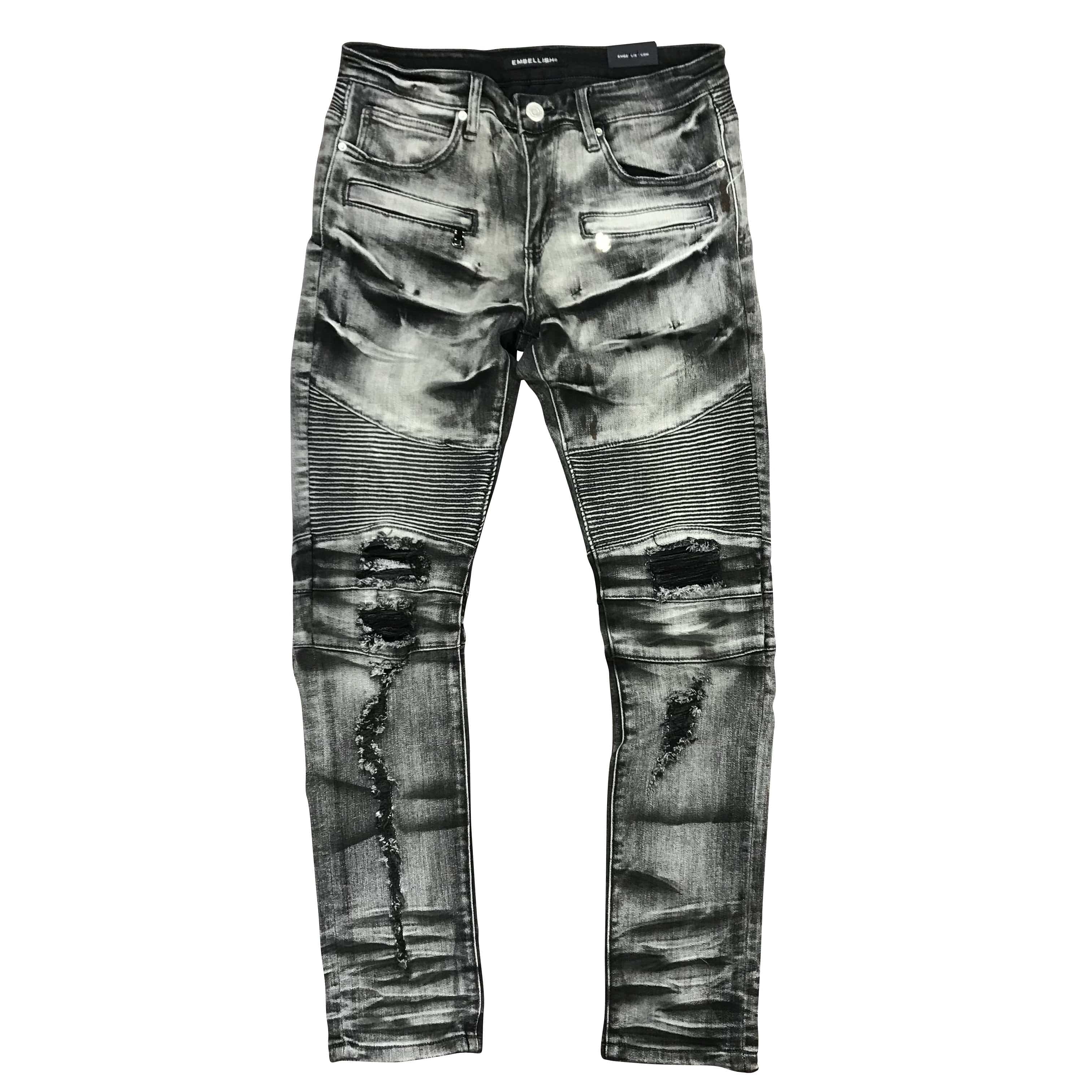 Embellish Hayes Distressed Biker Jean (Gray Washed) - EMBH19-119