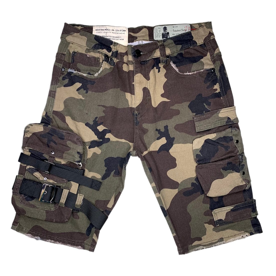 Industrial Indigo Cargo Denim Shorts (Woodland Camo) INT-WB-274