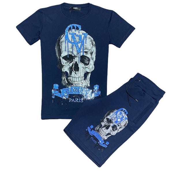 George V Logo Skull T Shirt & Short Set (Navy) GV-2224