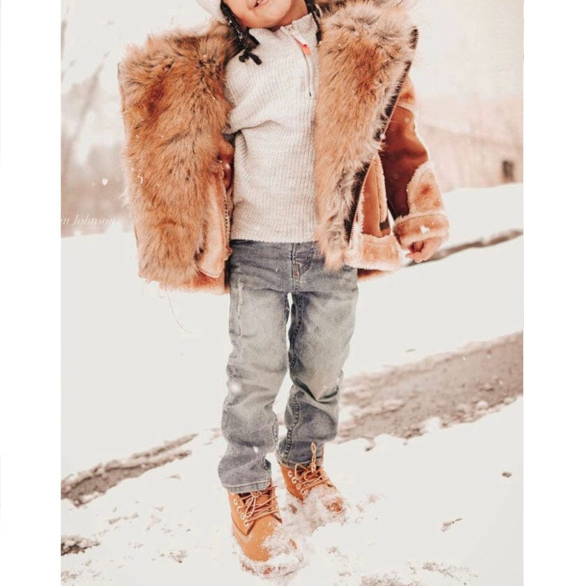 Kids Jordan Craig El Jefe Shearling Moto Jacket (Cognac) 91590K