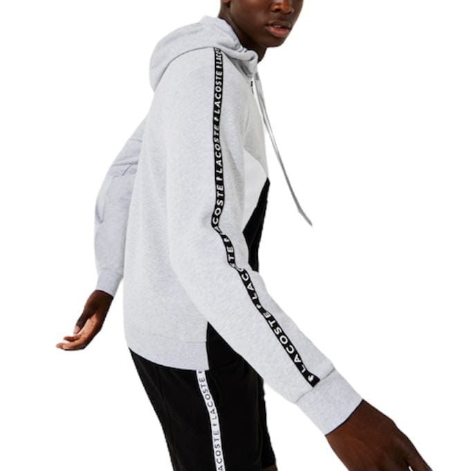 Lacoste Hooded Colorblock Lettered Fleece Zip Sweatshirt (Grey) SH6905