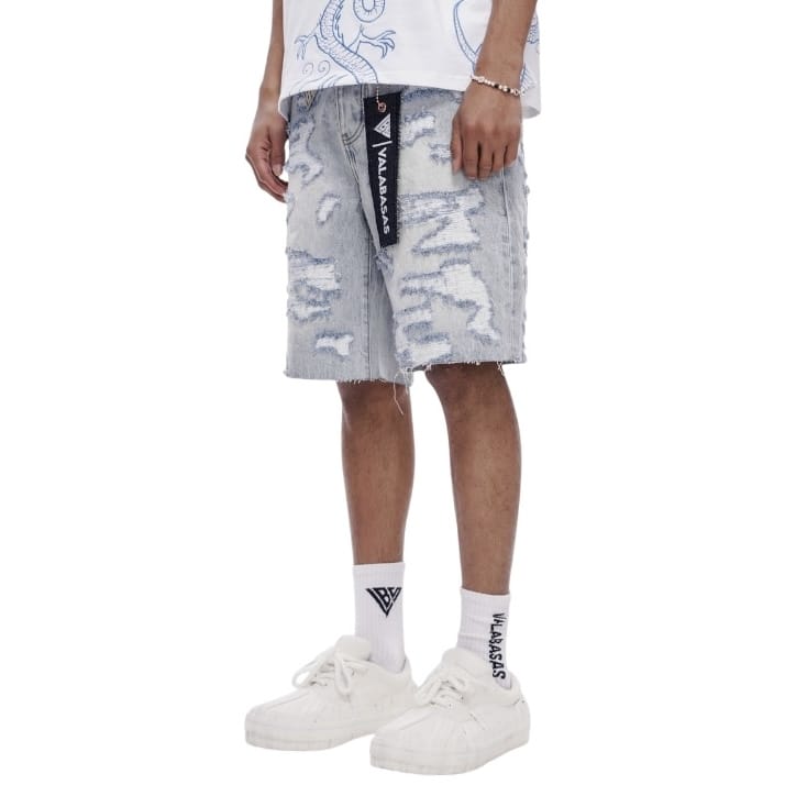 Valabasas Incise Denim Shorts (Light Blue Wash) VLBS-VSH1-1009