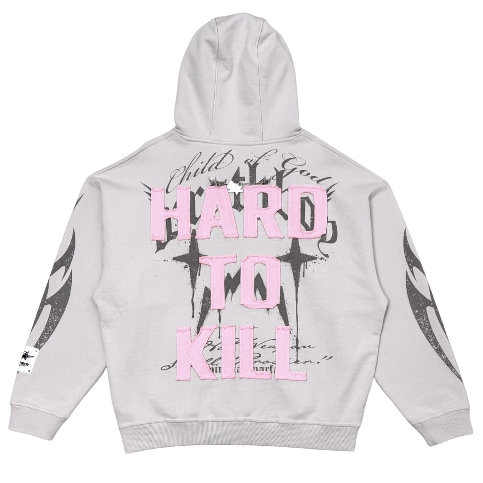 Wrathboy Hard To Kill Hoodie (Light Grey/Pink) WB05-168-PNK