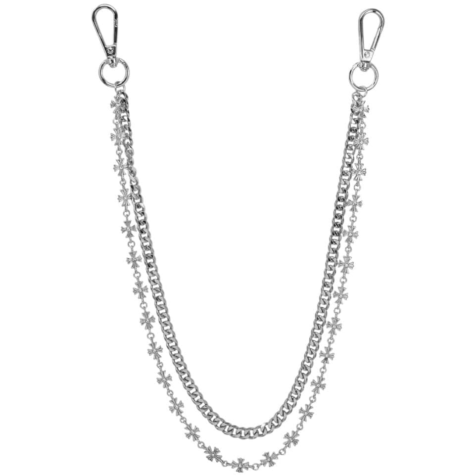 Jewelry Essential Cuban & Cross Double Layer Pant Chain (Silver) BKC-152S
