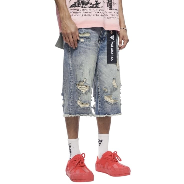 Valabasas Snapped Baggy Denim Shorts (Blue Washed) VLBS-VSH1-1002