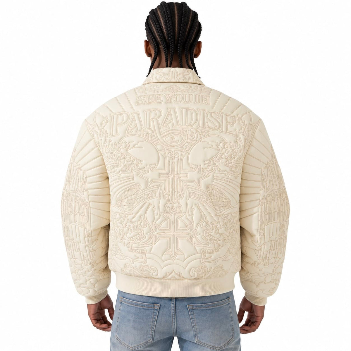 See You In Paradise Skull & Angel Stitched Bomber Jacket (Khaki) 91683