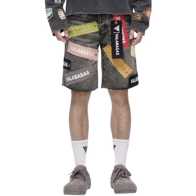 Valabasas Banner Denim Shorts (Grey Wash) VLBS-VSH2-1031