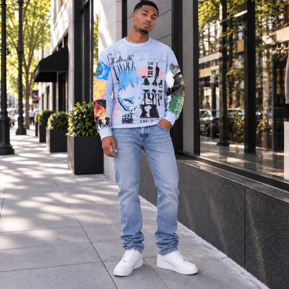 Reserve Riots In America Crewneck Long Sleeve Tee (America Blue)
