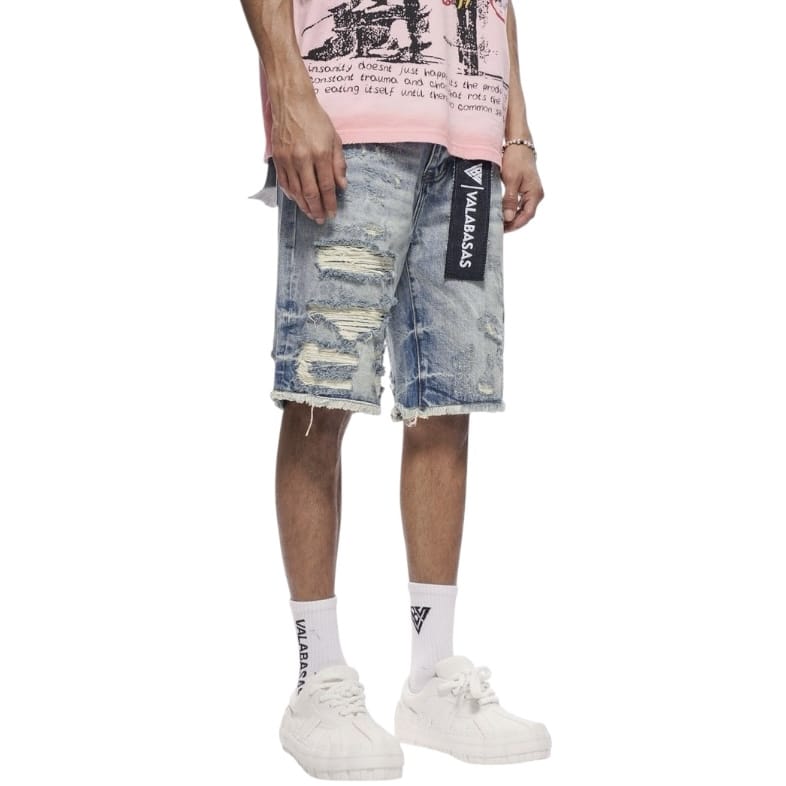 Valabasas Clipped Denim Shorts (Blue Wash) VLBS-VSH2-1034