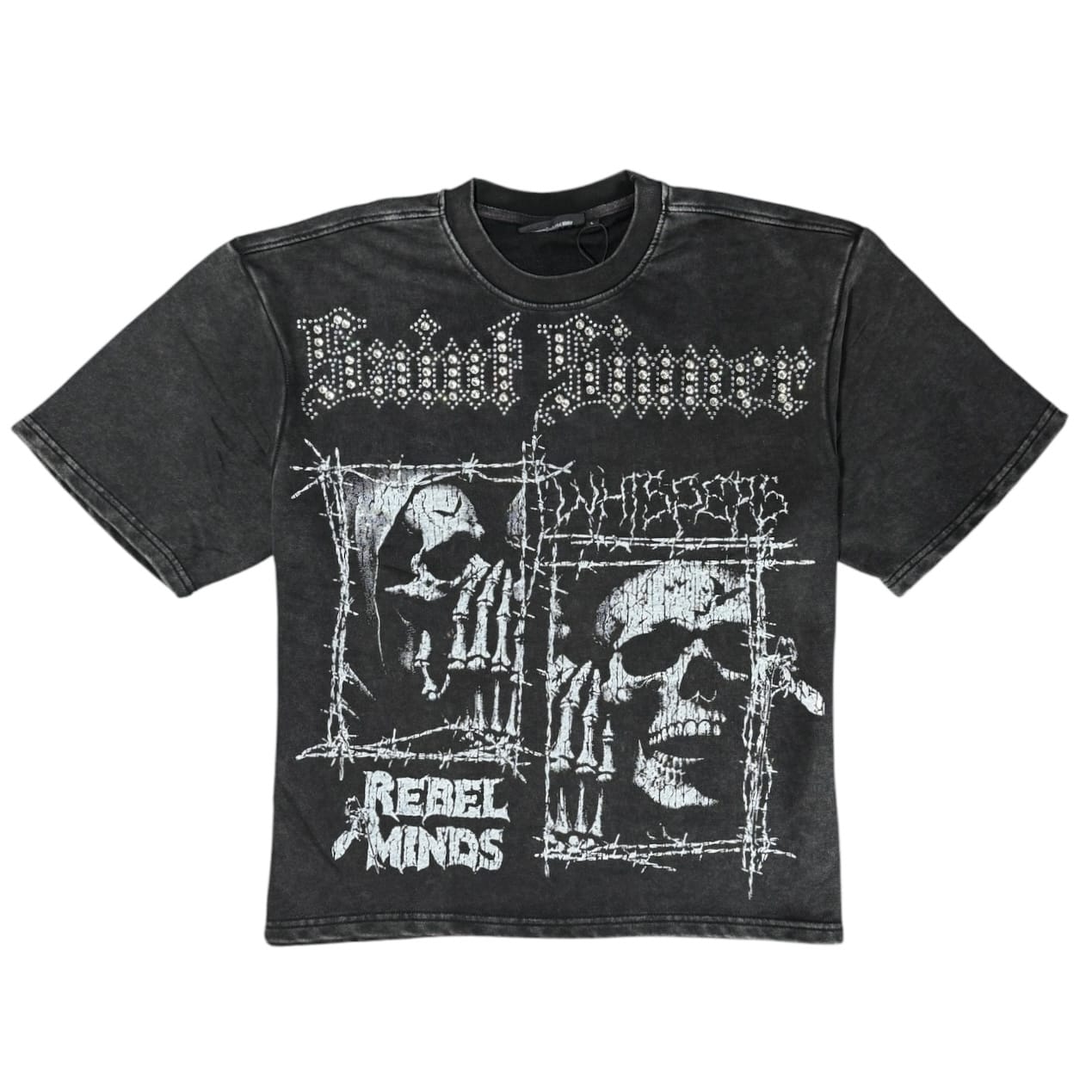 Rebel Minds Whispers Rhinestone Crop Tee (Black) 610-11129