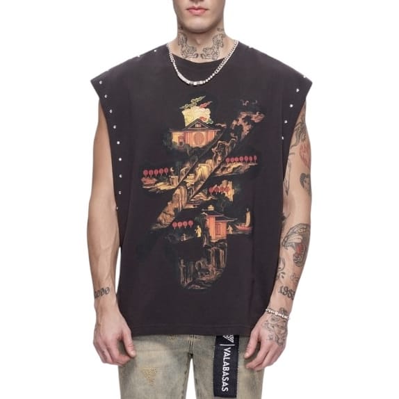 Valabasas Ember Glyph Cut Off Sleeveless Tee (Washed Black) VLBS-VT5-1004