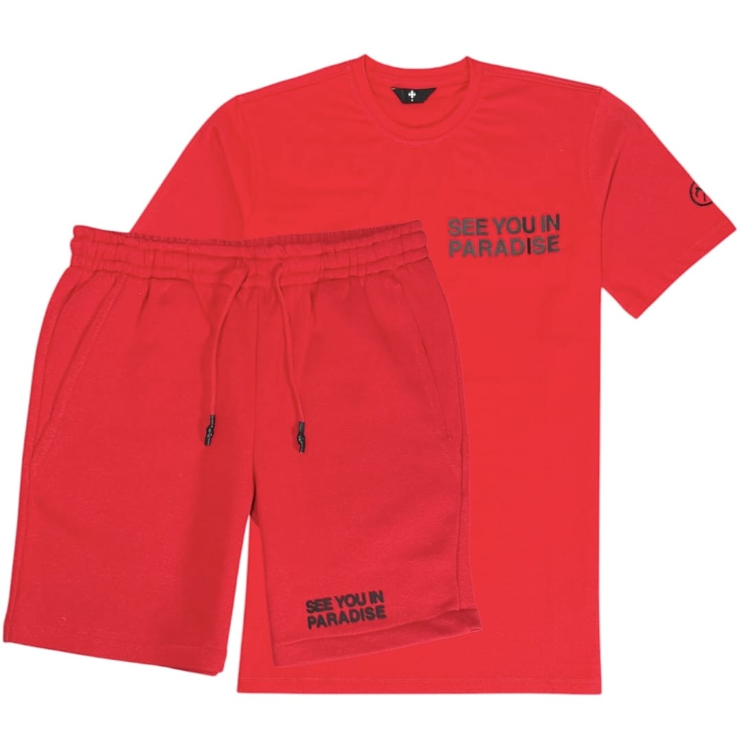 See You In Paradise Tonal Short Set (Red) 2078A/2078S