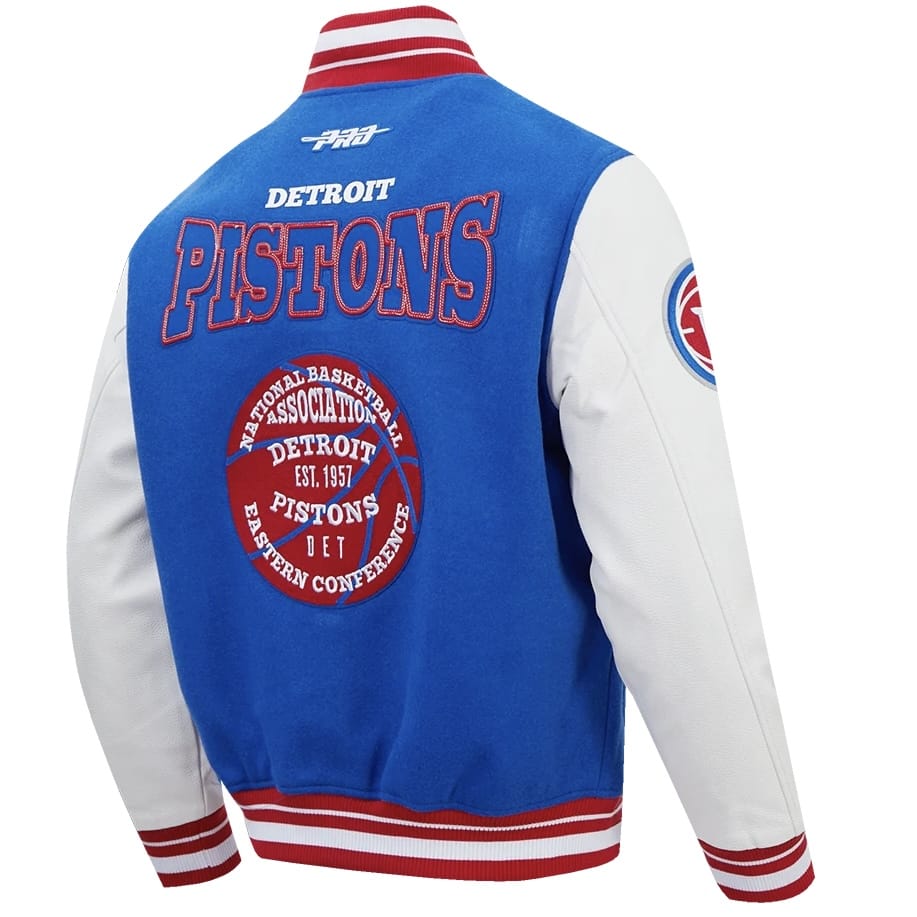 Pro Standard Detroit Pistons Day One Rib Wool Varsity Jacket (Royal/Red)