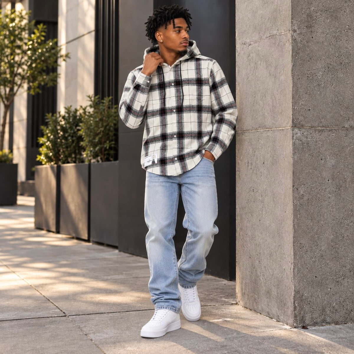 By Appointment Only Tensions Embroidered Hooded Flannel (Cream/Black)