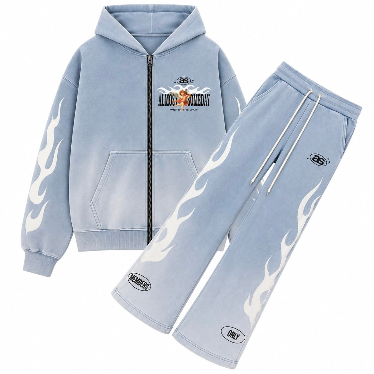 Almost Someday Members Zip Hoodie & Flare Sweatpants Set (Light Blue)