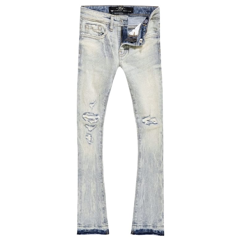 Kids Jordan Craig Stacked Shreds On Knees Denim (Iced Lager) JTF2294K