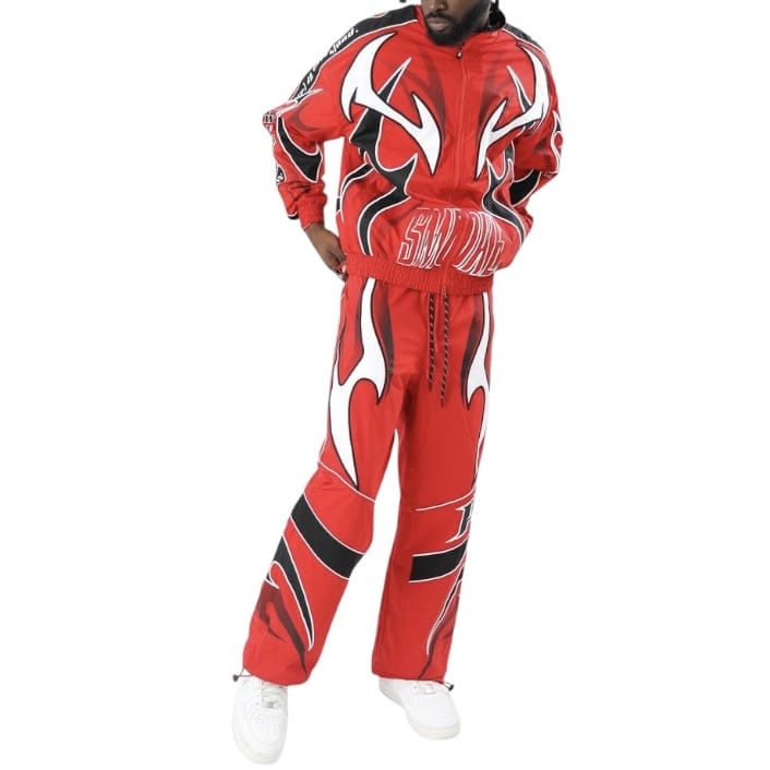 Smoke Rise Power Windbreaker Jacket & Pants Set (Red)