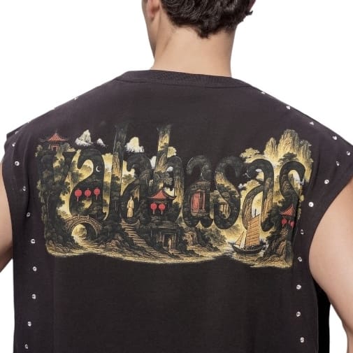 Valabasas Ember Glyph Cut Off Sleeveless Tee (Washed Black) VLBS-VT5-1004