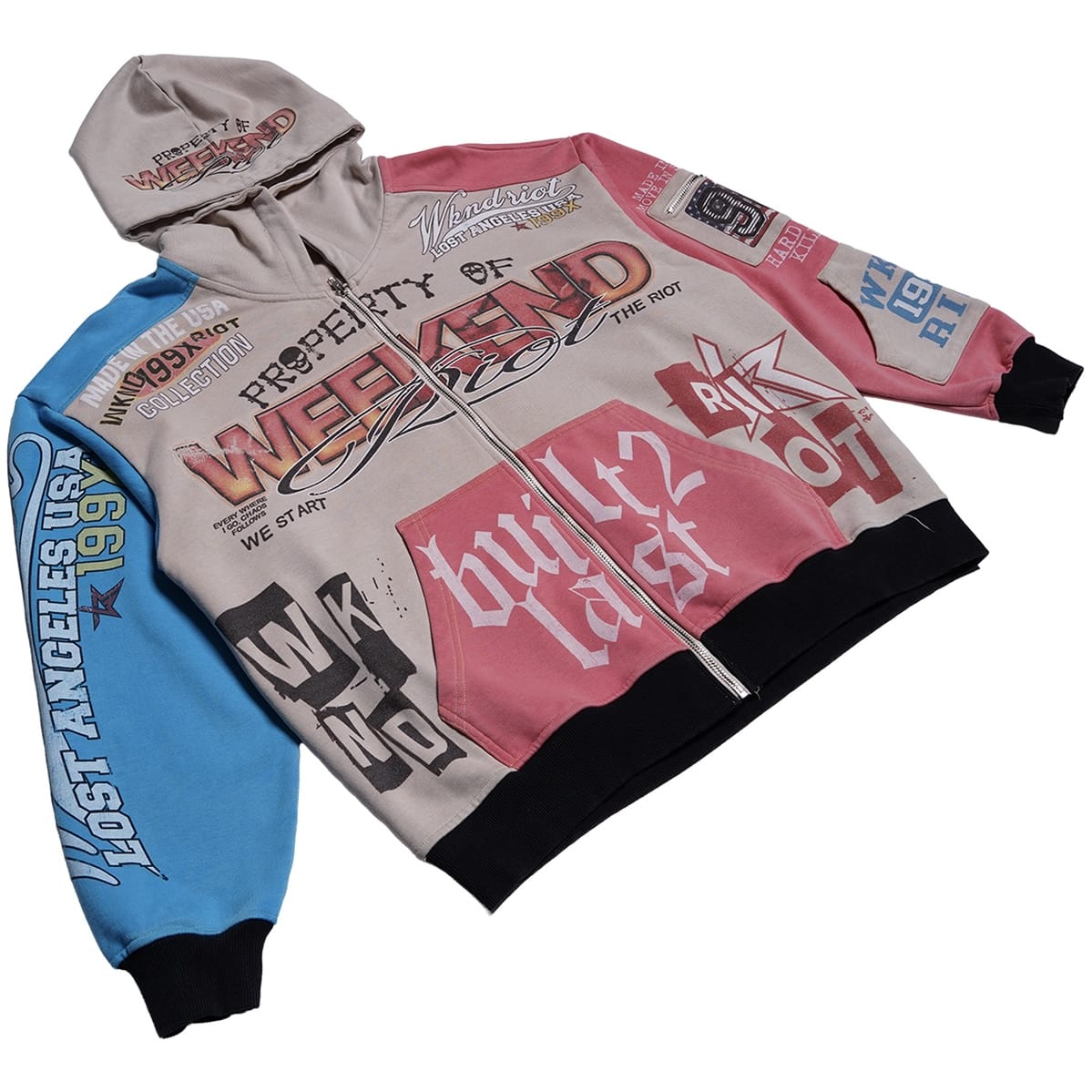 Wknd Riot Built 2 Last Zip Up Hoodie (Cream/Multi)