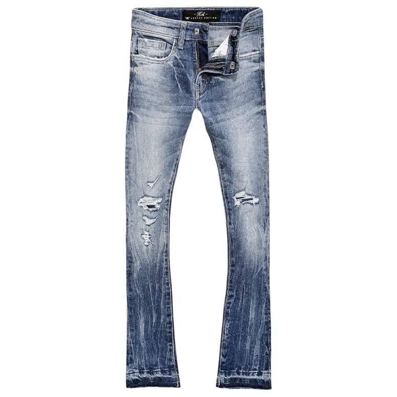 Kids Jordan Craig Stacked Shreds On Knees Denim (M/Blue) JTF2294K