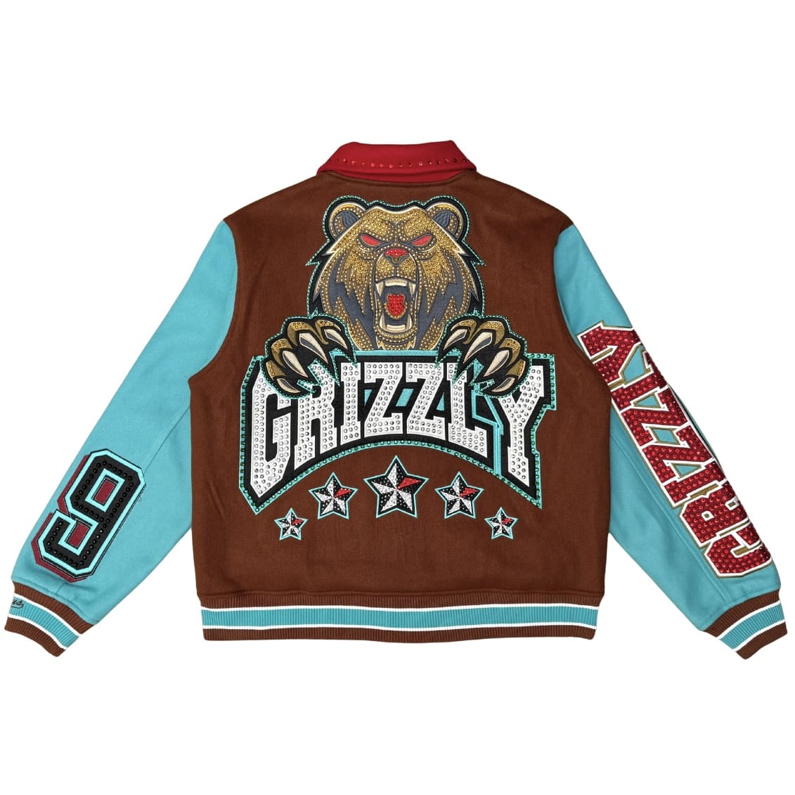 Vicious Denim Grizzly Wool Body  Varsity Jacket (Brown/Teal) VC1155