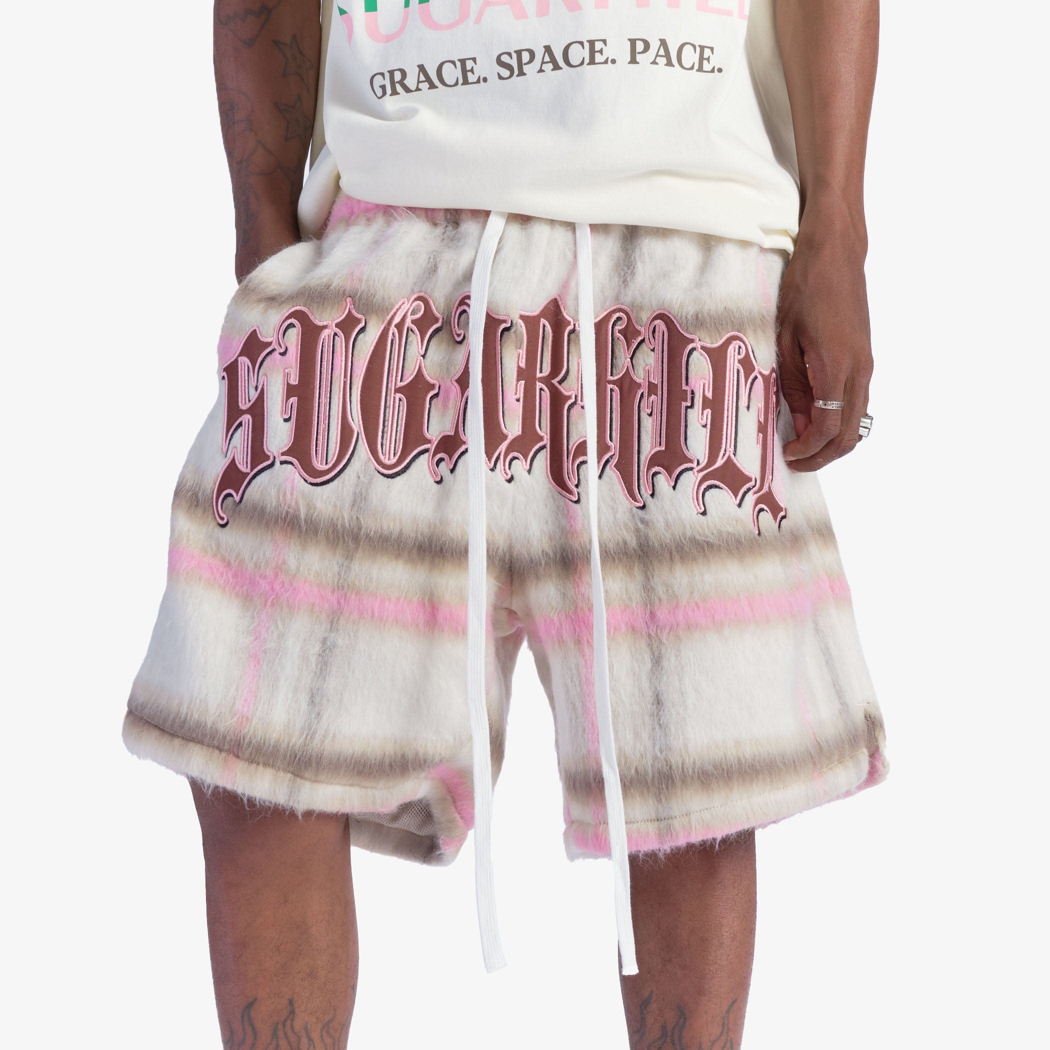 "Tudor" Mohair Shorts (pink plaid)