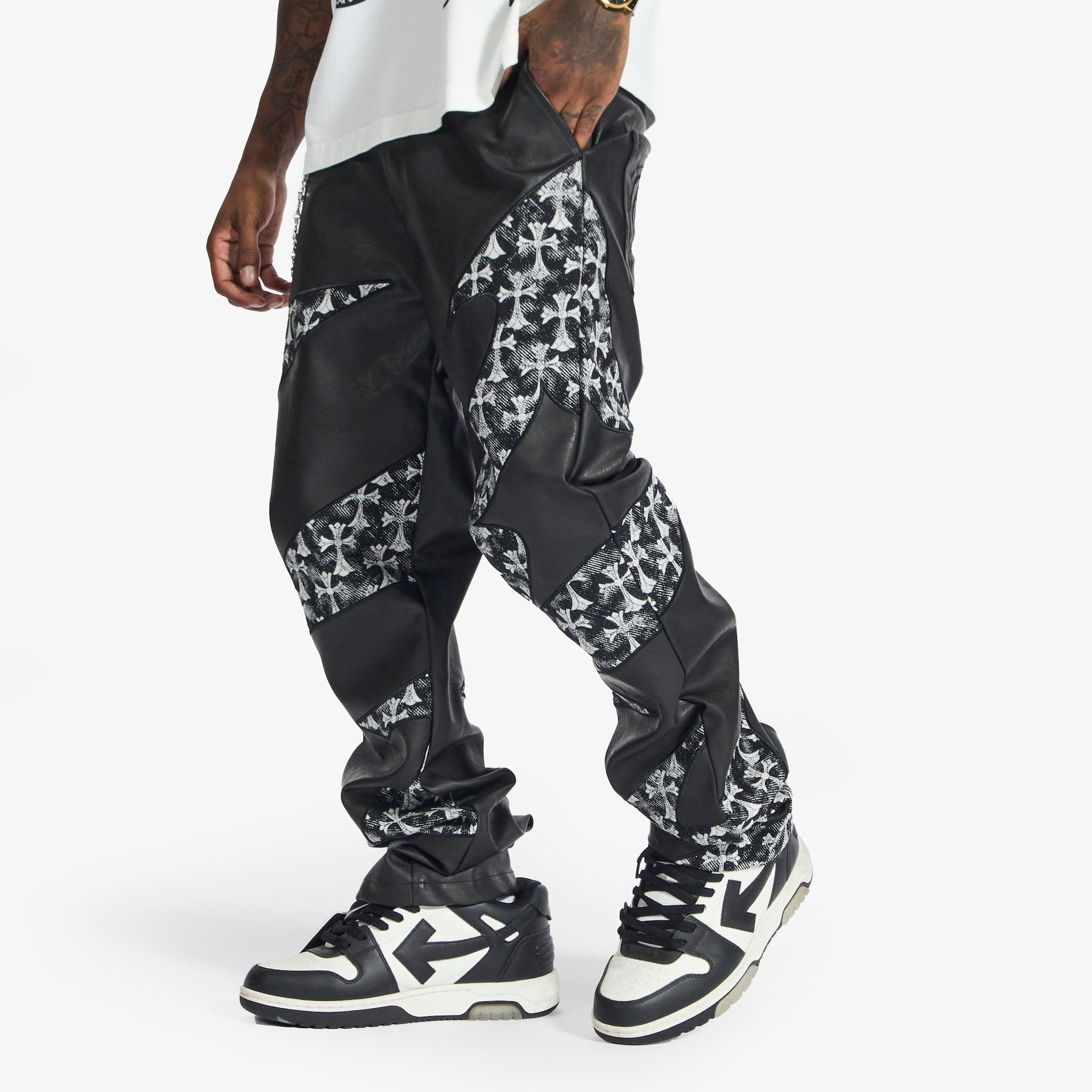 "Sabotage" Leather Pants (black crosses)