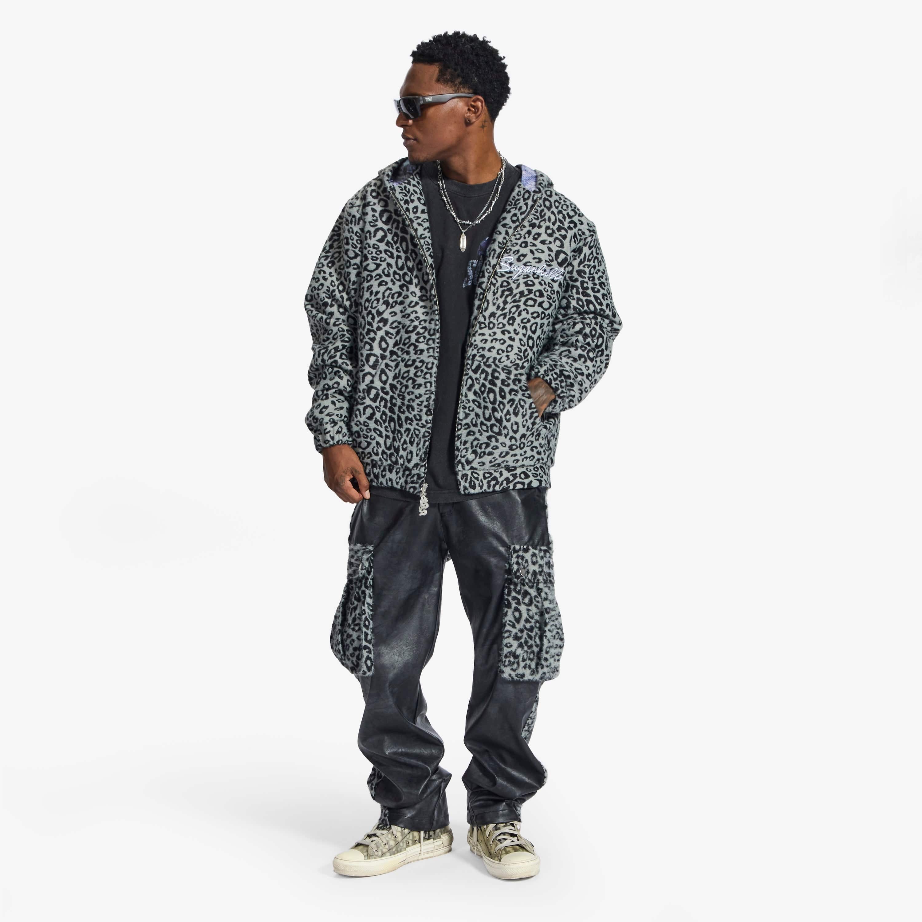 "Love Lost" Fur-Zip Hoodie (gray cheetah)