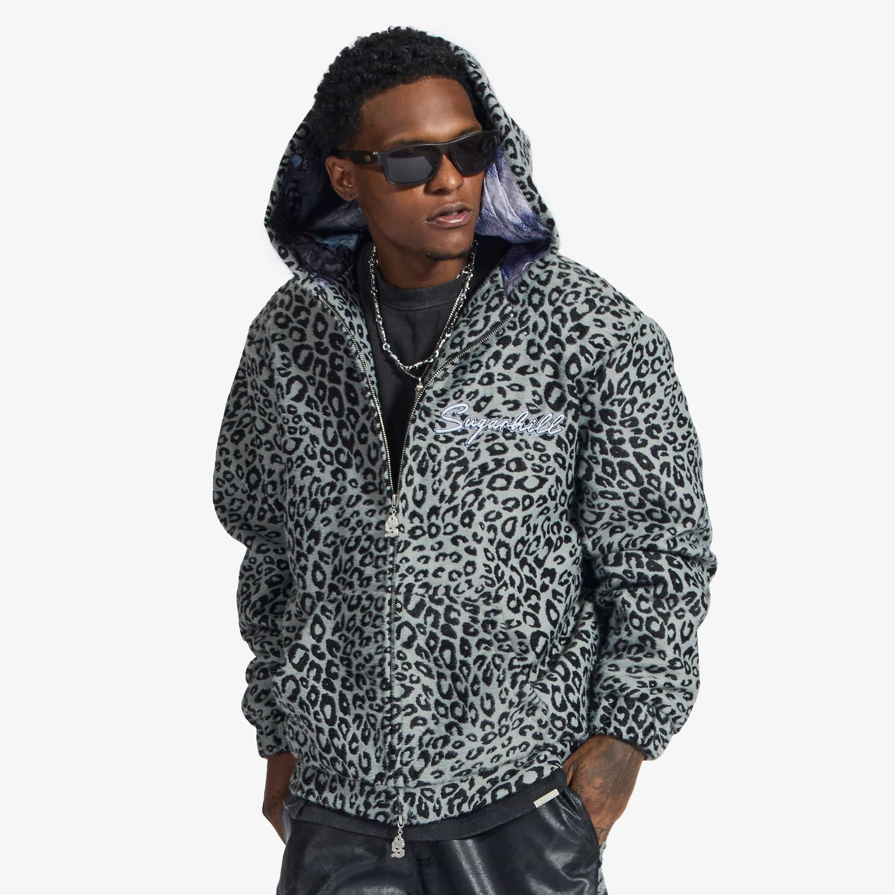 "Love Lost" Fur-Zip Hoodie (gray cheetah)