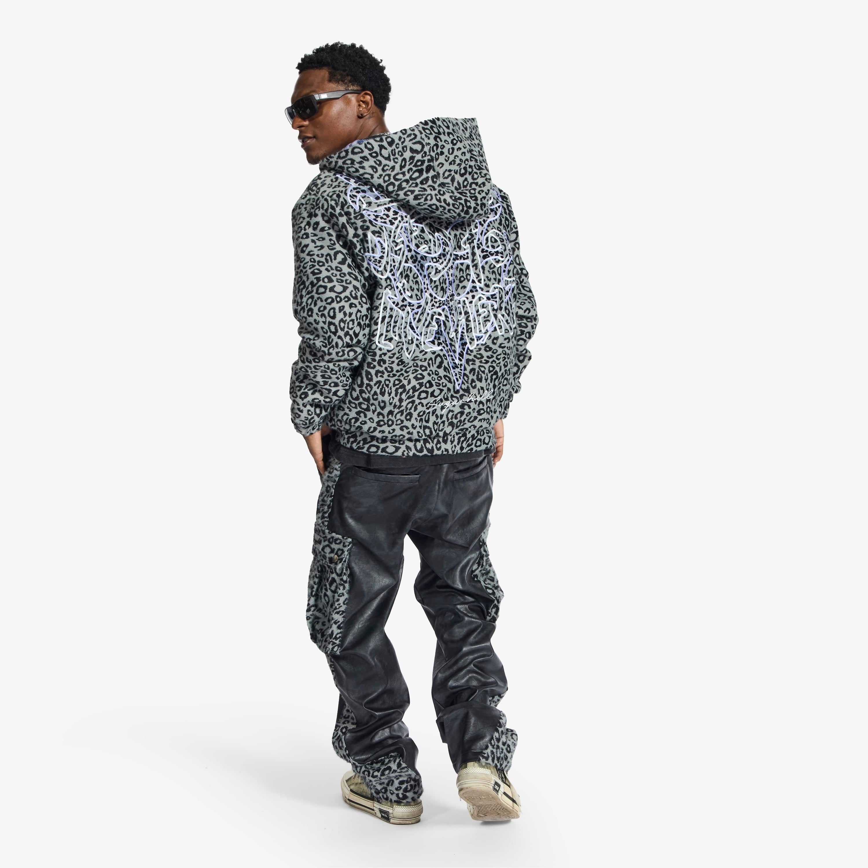 "Love Lost" Fur-Zip Hoodie (gray cheetah)