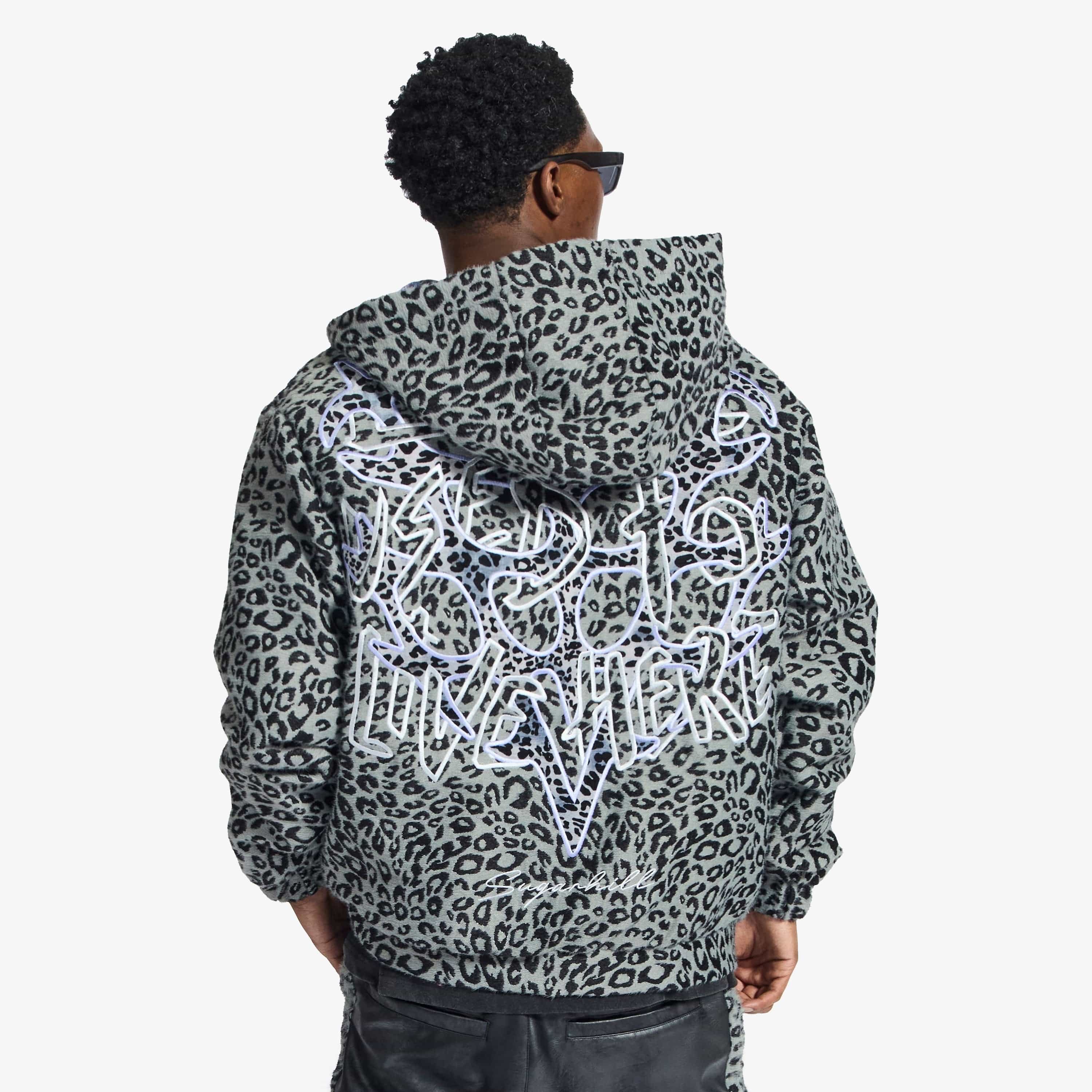 "Love Lost" Fur-Zip Hoodie (gray cheetah)