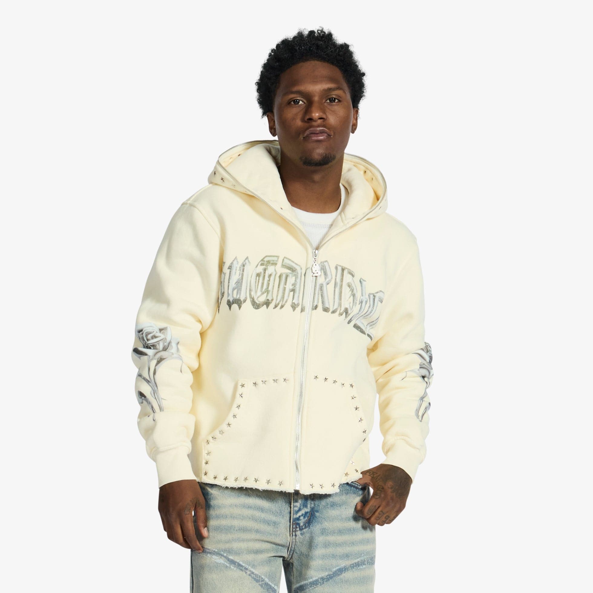 "Body Shop" Full-Zip Hoodie (cream vintage)